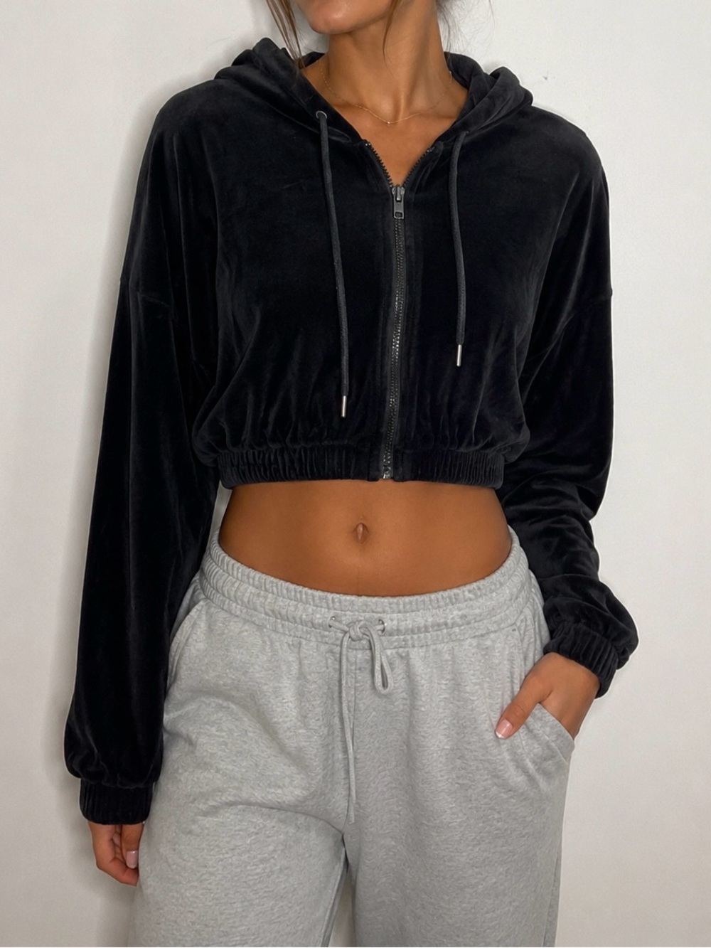 LOVE Y2K Velour Black Full Zip Crop Hoodie Women’s Sz XXL Vintage EUC